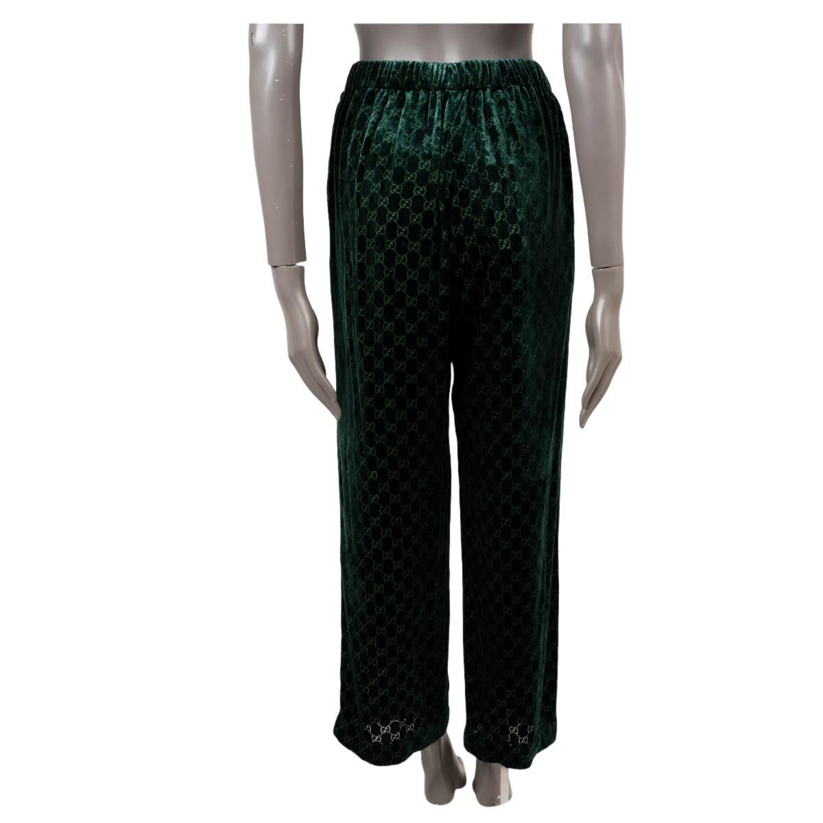 GUCCI dark green 2021 GG DEVORE VELVET PAJAMA Pants S In Excellent Condition For Sale In Zürich, CH
