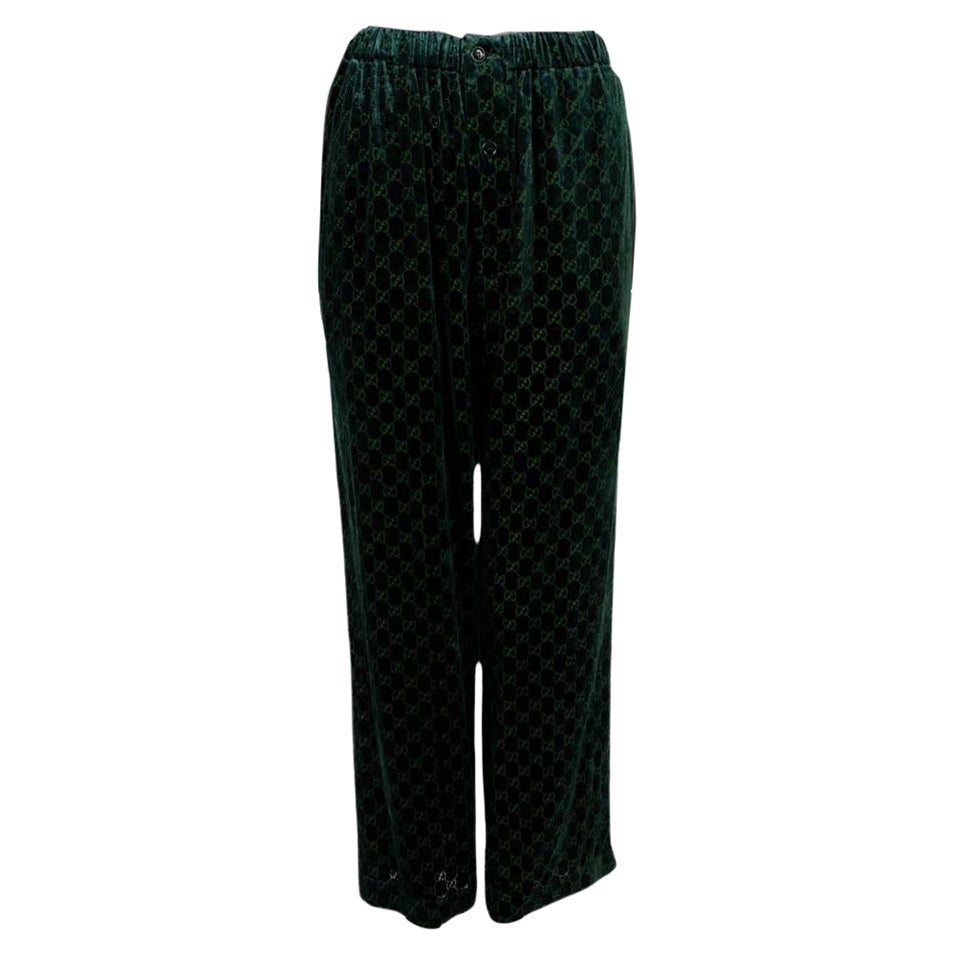 GUCCI dunkelgrün 2021 GG DEVORE VELVET PAJAMA-Hose XS