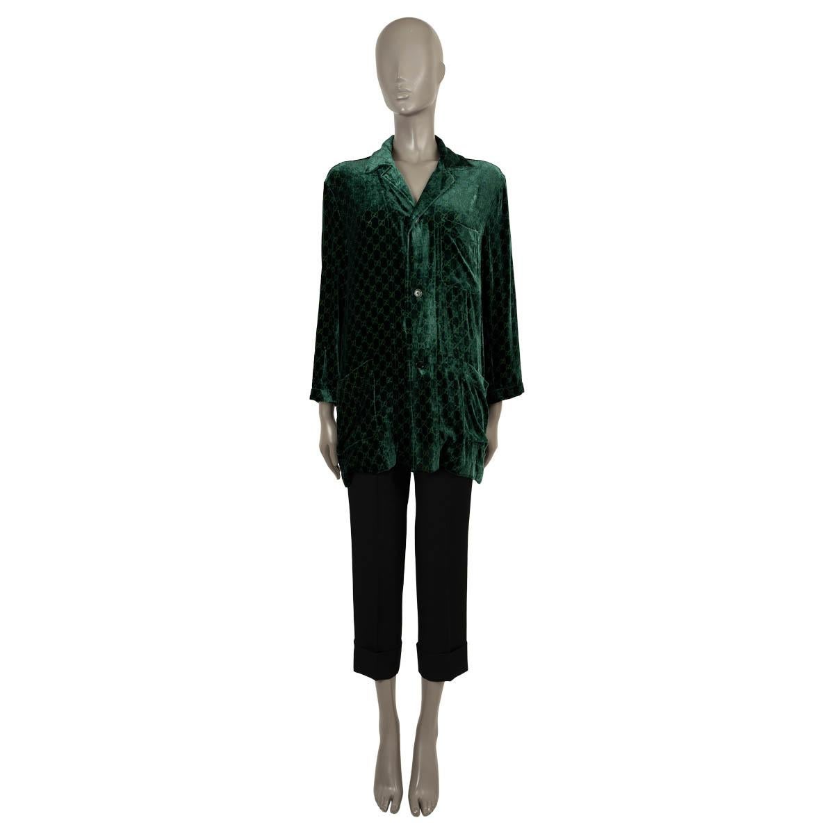 Women's GUCCI dark green 2021 GG DEVORE VELVET PAJAMA Shirt S For Sale