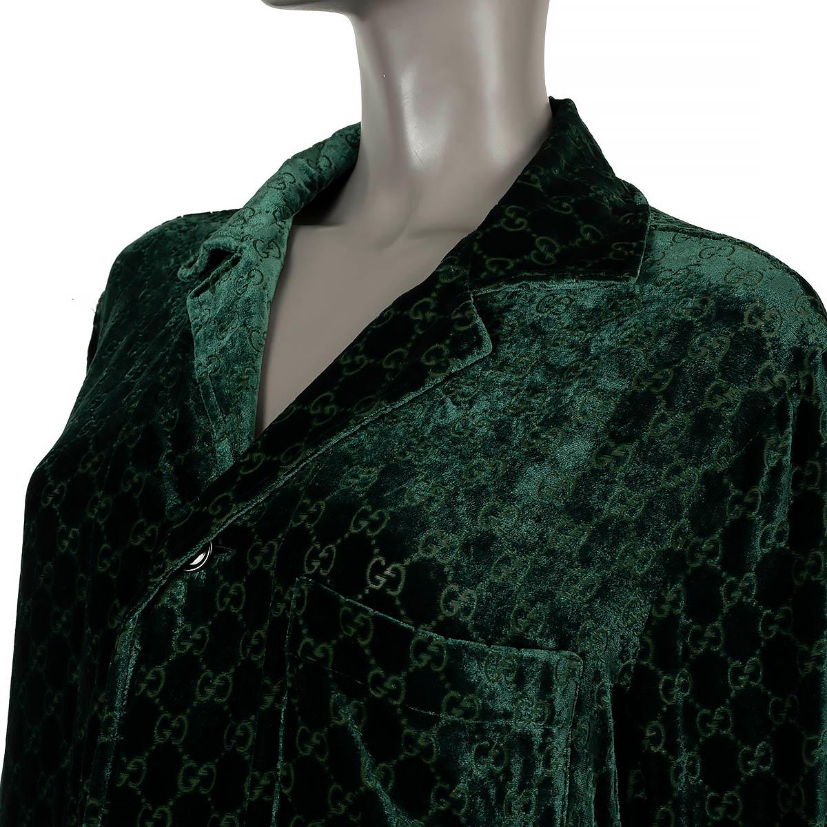 GUCCI dark green 2021 GG DEVORE VELVET PAJAMA Shirt S For Sale 1
