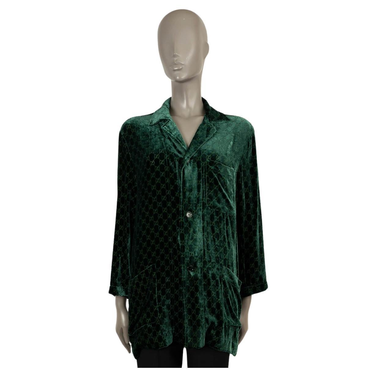 GUCCI dark green 2021 GG DEVORE VELVET PAJAMA Shirt S For Sale