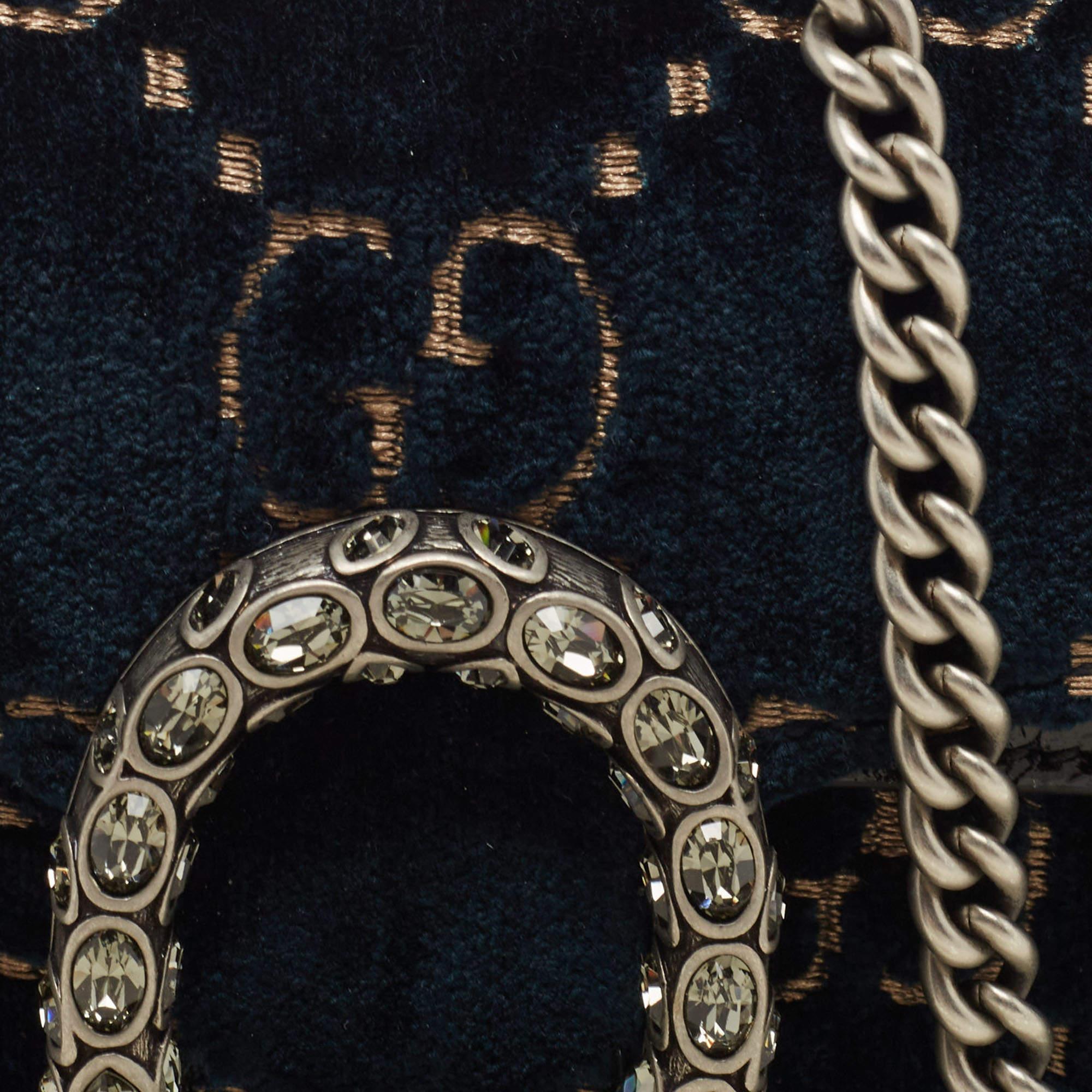 Black Gucci Dark Green GG Velvet Super Mini Dionysus Shoulder Bag