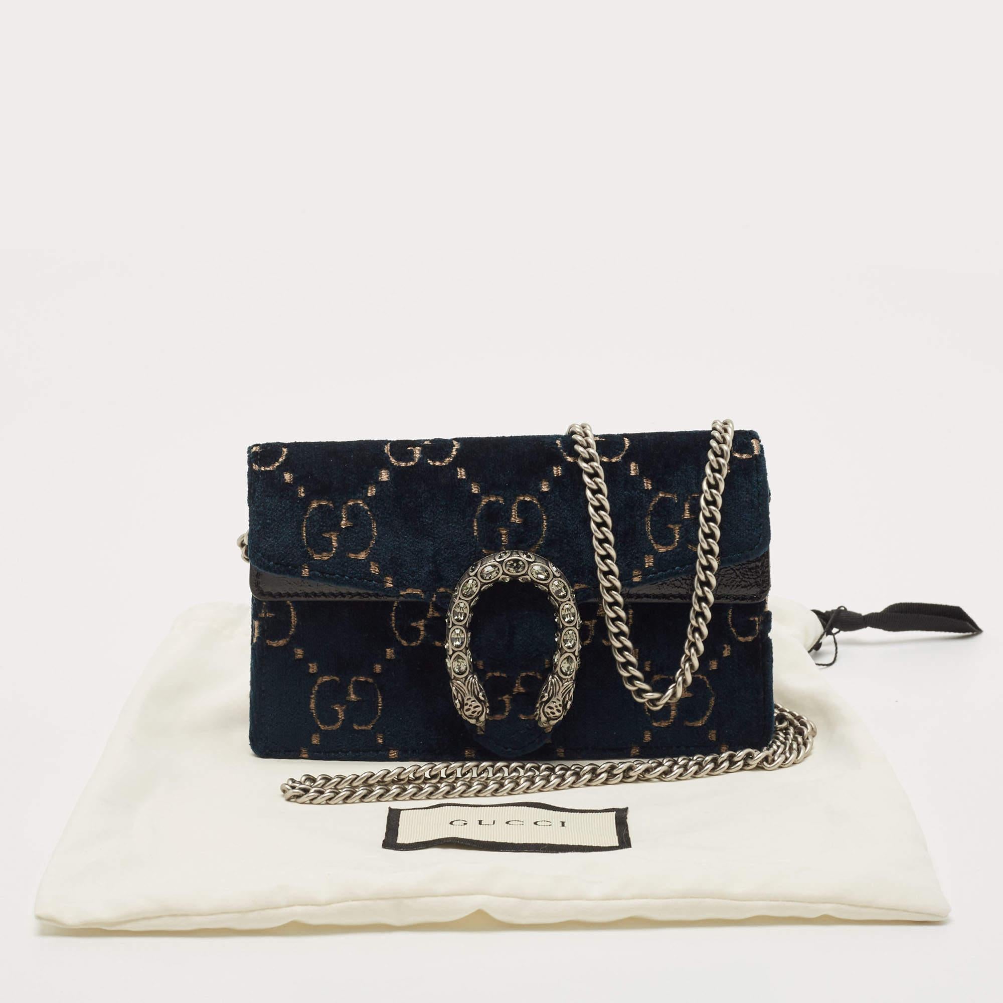 Women's Gucci Dark Green GG Velvet Super Mini Dionysus Shoulder Bag