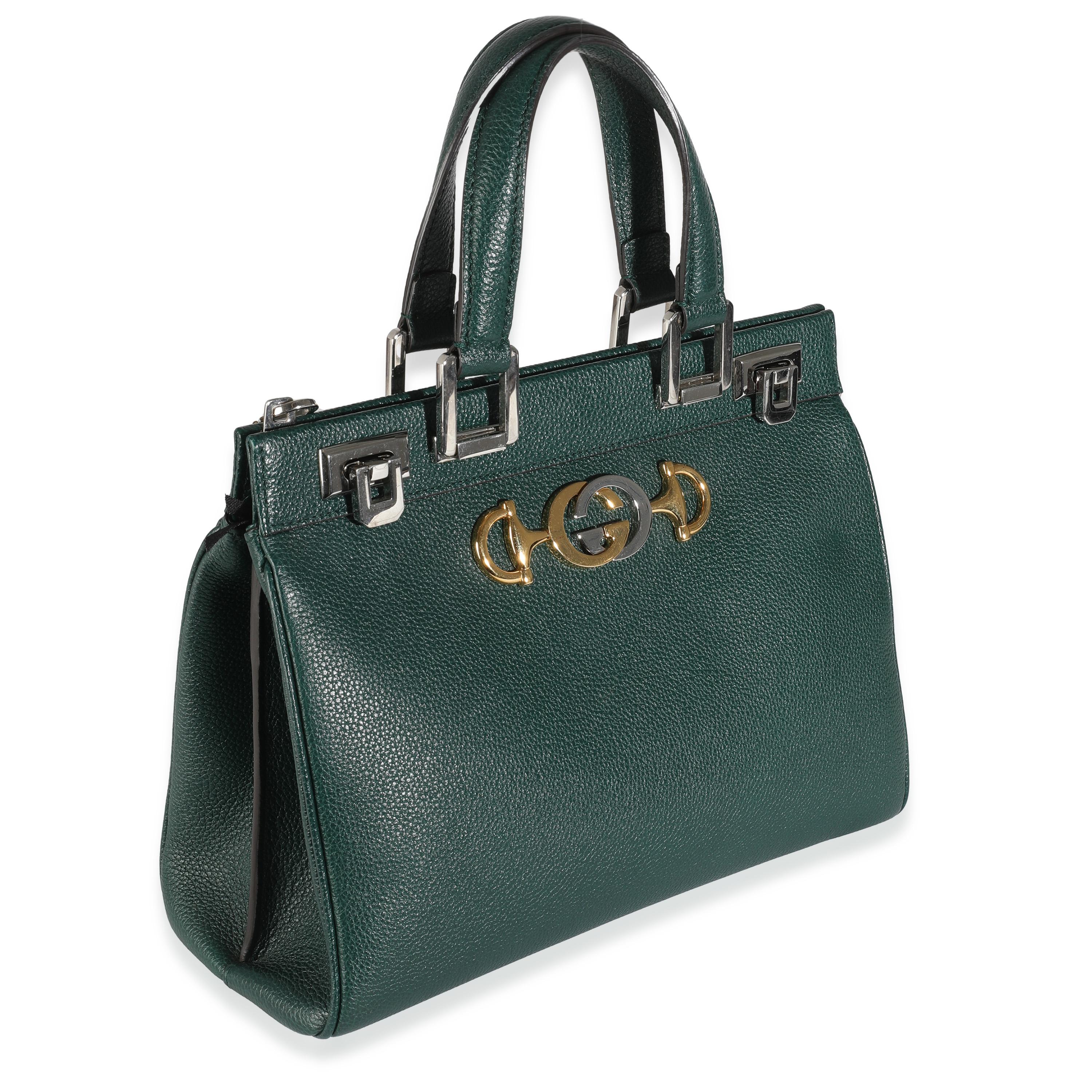 Black Gucci Dark Green Grainy Calfskin Small Zumi Top Handle Bag For Sale