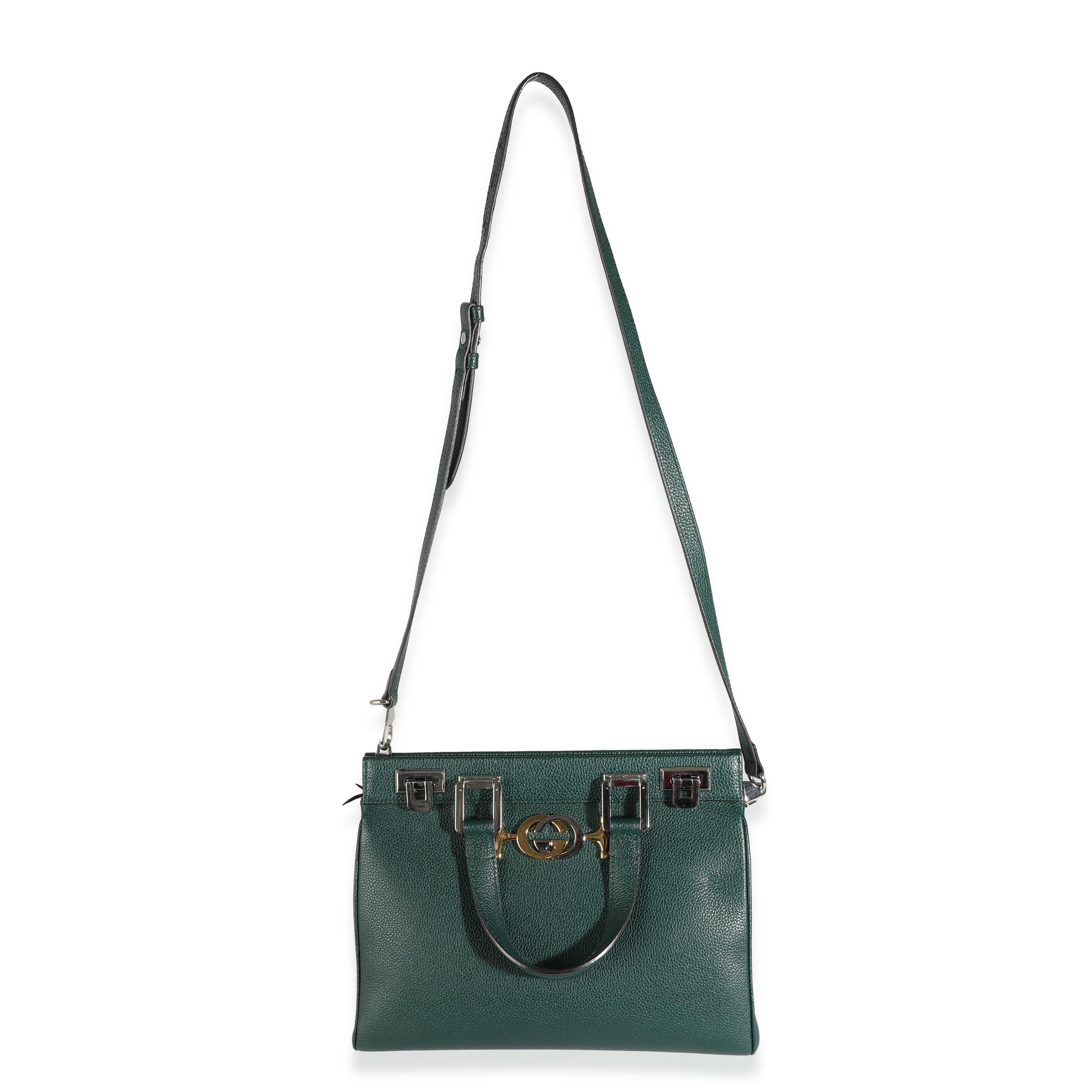 Gucci Dark Green Grainy Calfskin Small Zumi Top Handle Bag For Sale 3