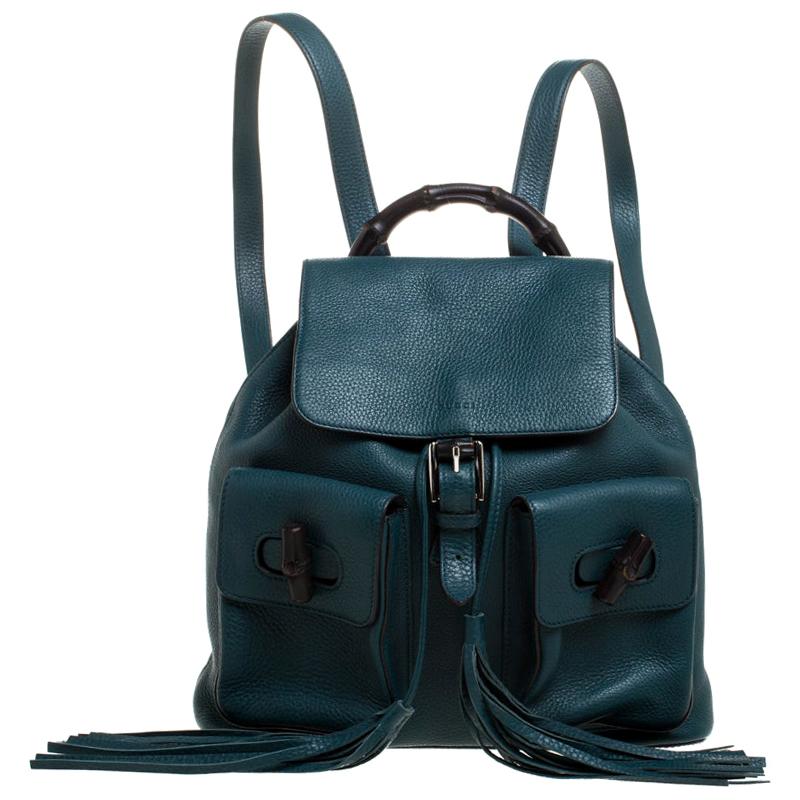 Gucci Dark Green Leather Bamboo Sac Backpack