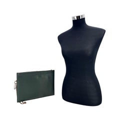 Gucci Dark Green Leather Clutch Wristlet Portfolio Bag with Chain