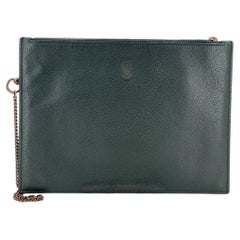 Gucci Dark Green Leather Clutch Wristlet Portfolio Bag with Chain