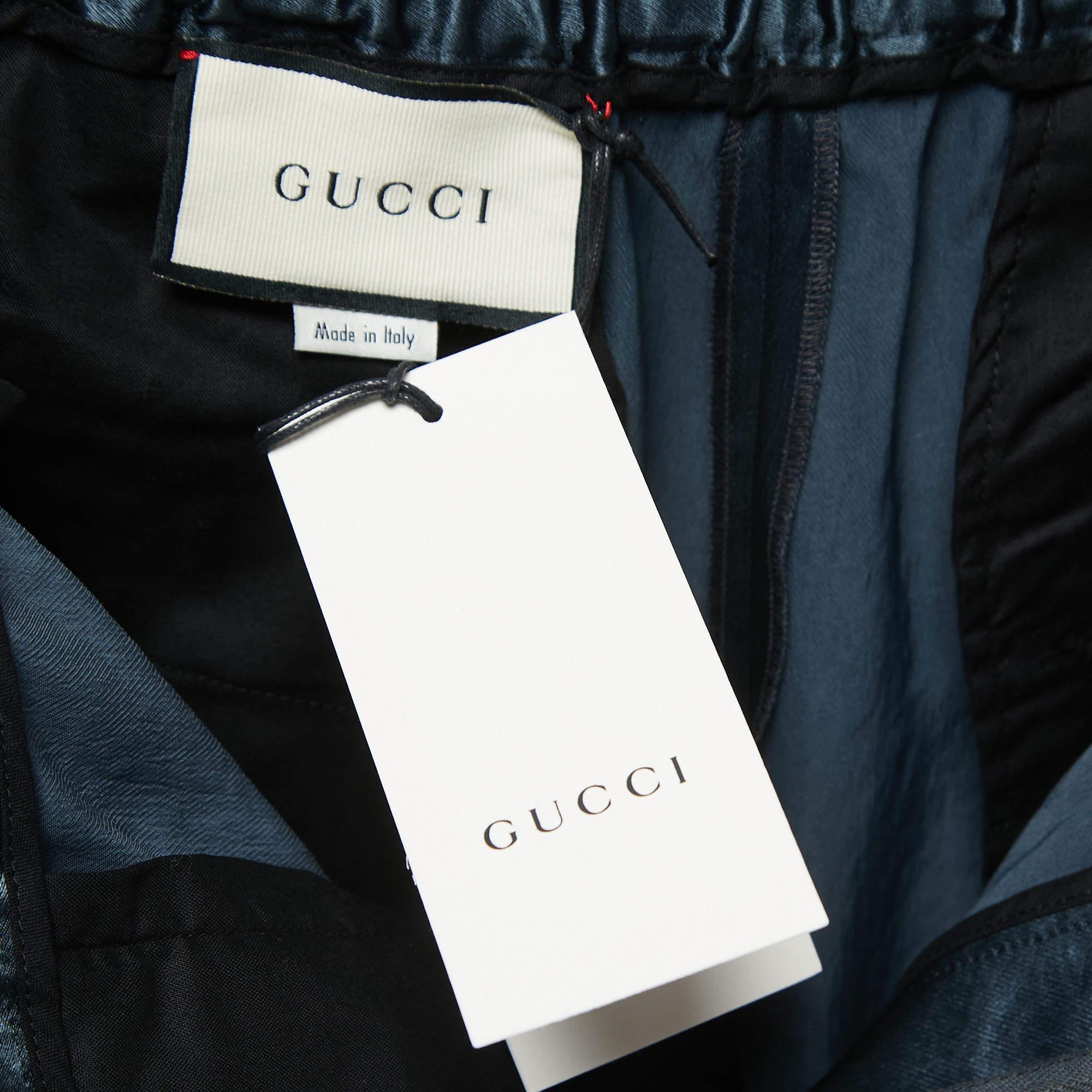 Gucci Dark Green Satin Web Stripe Detail Relaxed Trousers S 1
