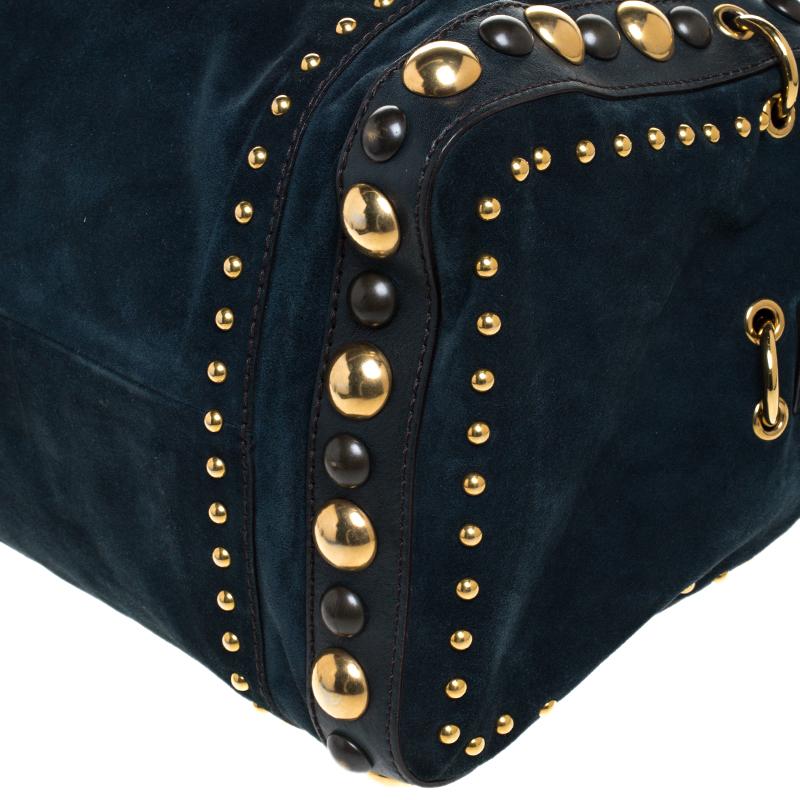 Gucci Dark Green Suede and Leather Large Babouska Indy Boston Bag 5