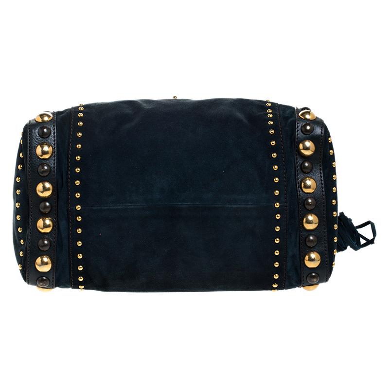 Gucci Dark Green Suede and Leather Large Babouska Indy Boston Bag In Good Condition In Dubai, Al Qouz 2