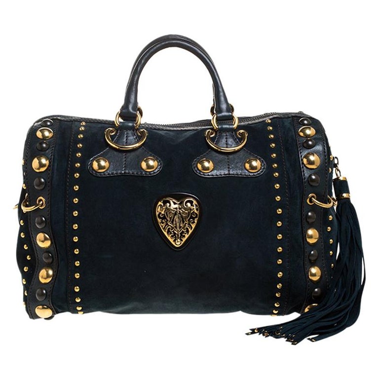 GUCCI Black All Leather Babouska LARGE Tote Bag Studded and RARE Vintage  w/bag