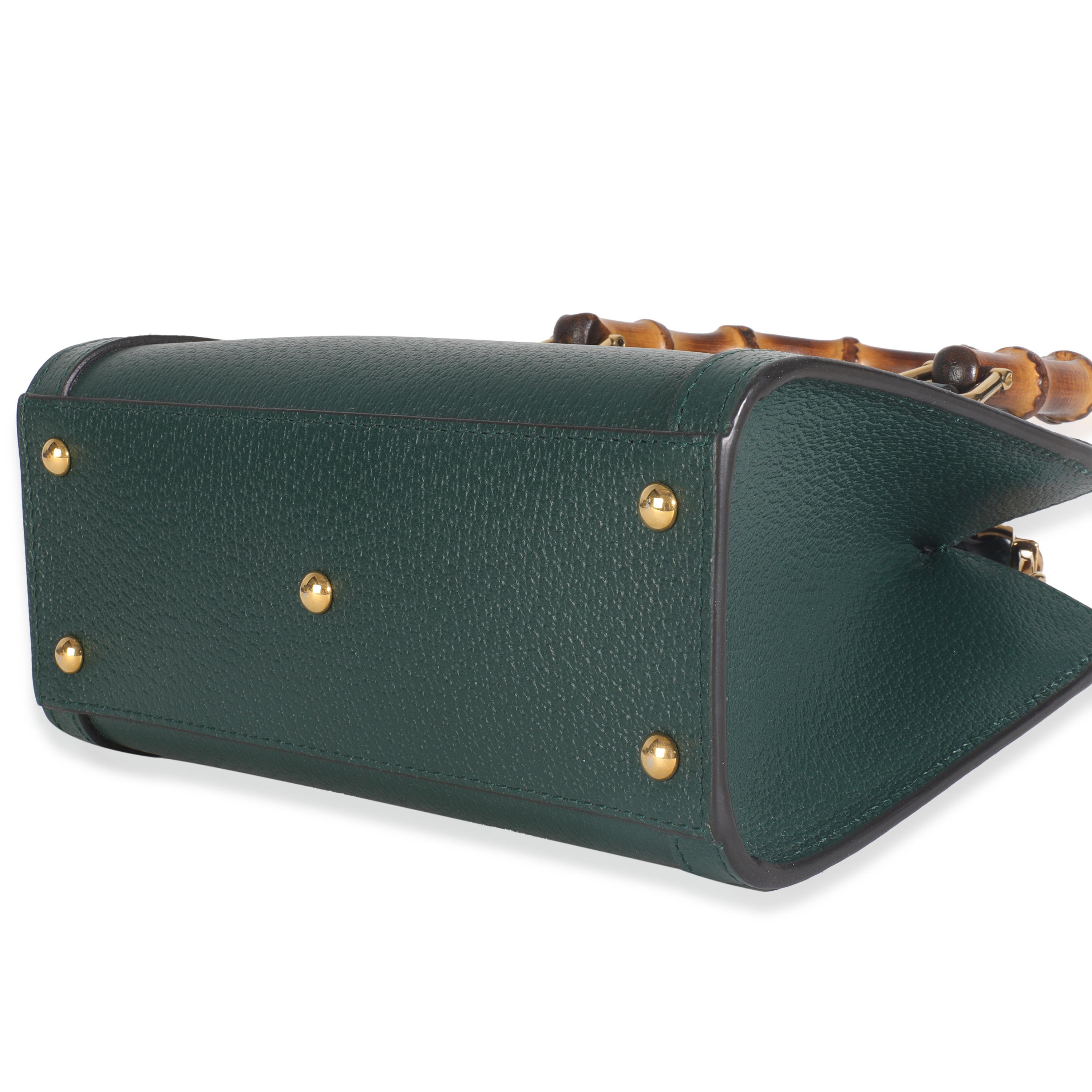 Mini sac à main Diana Bamboo en cuir de veau texturé dollar vert foncé de Gucci Pour femmes en vente