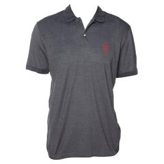 Gucci Dark Grey Cotton & Silk Pique Knit Polo T-Shirt XXL