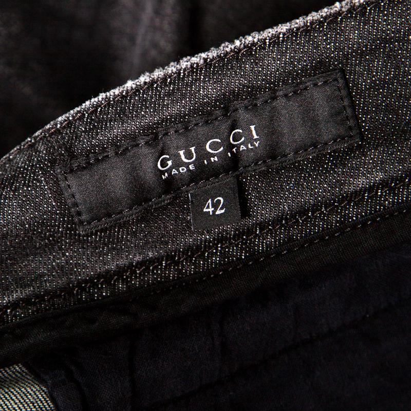 Gucci Dark Grey Faded Effect Denim Distressed Zip Detail Skinny Biker Jeans M In New Condition In Dubai, Al Qouz 2