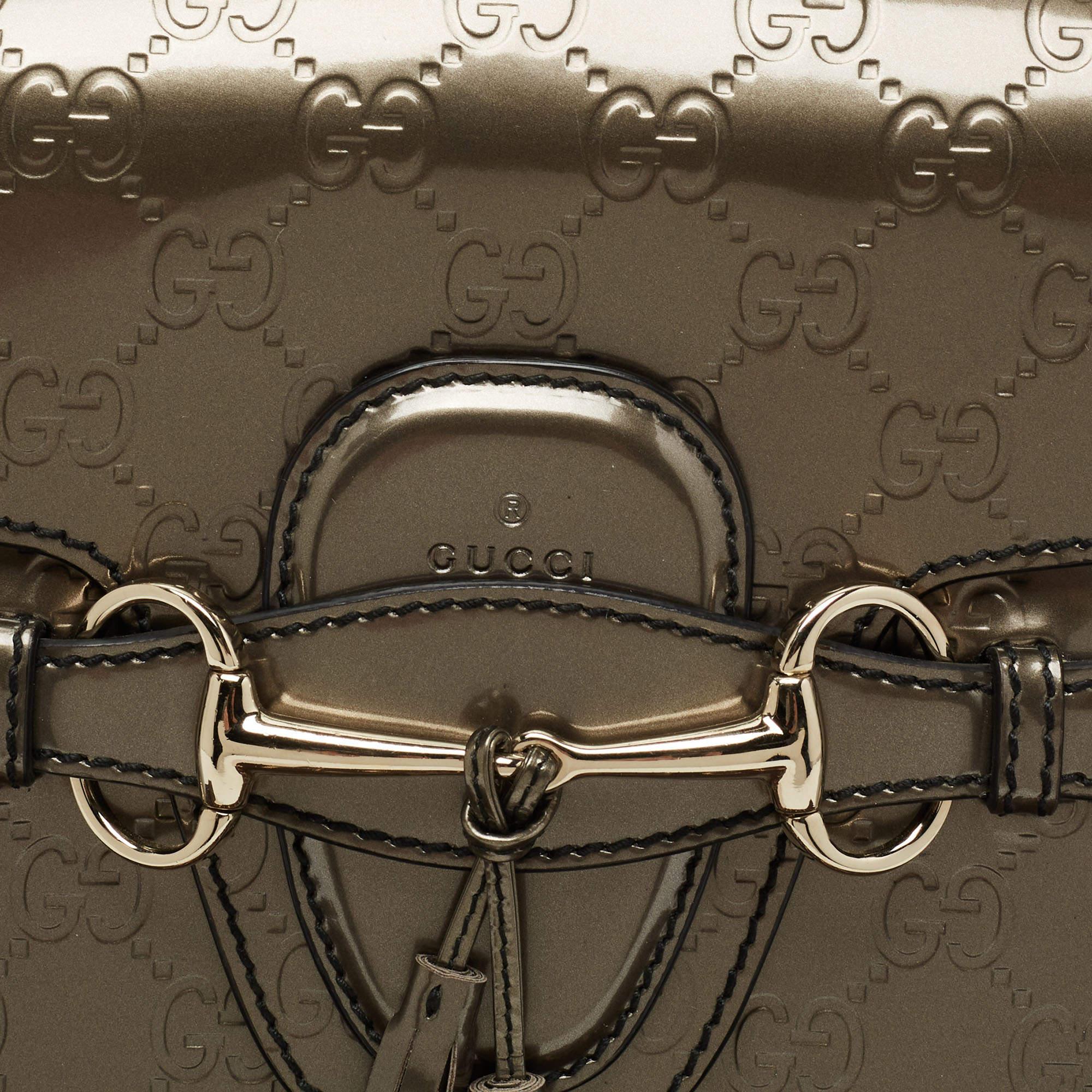 Gucci Borsa a tracolla grande Emily in pelle verniciata grigio scuro Guccissima 9