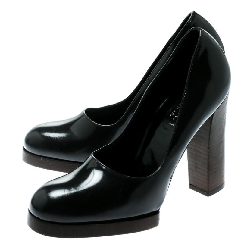Women's Gucci Dark Grey Leather Block Heel Pumps Size 37