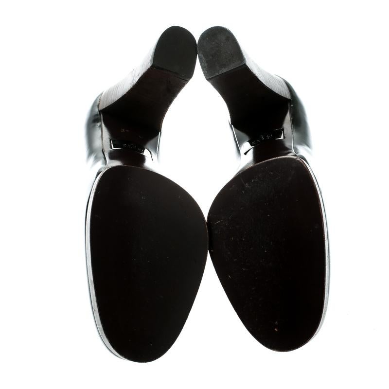 Gucci Dark Grey Leather Block Heel Pumps Size 37 In Good Condition In Dubai, Al Qouz 2