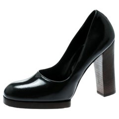 Gucci Dark Grey Leather Block Heel Pumps Size 37