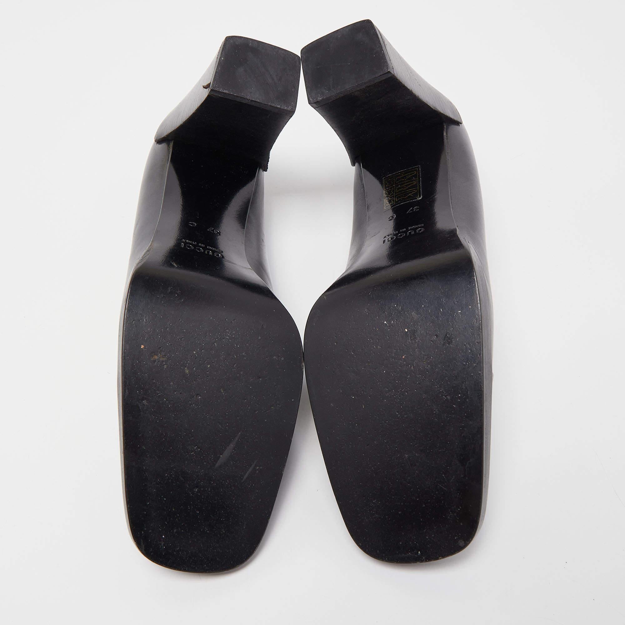Gucci Gris Oscuro Cuero Punta Cuadrada Plataforma Bombas Tamaño 37 en venta 3