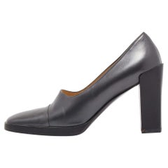 Gucci Dark Grey Leather Square Toe Platform Pumps Size 37