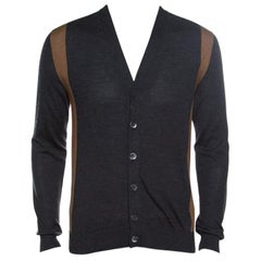 Gucci Dark Grey Wool and Cashmere Blend Button Front Colorblock Cardigan M