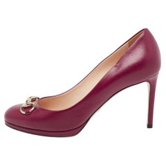 Gucci Dark Magenta Leather Horsebit Malaga Platform Pumps Size 38.5