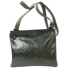 Vintage Gucci Dark Monogram Crystal Messenger 870445 Green Coated Canvas Cross Body Bag