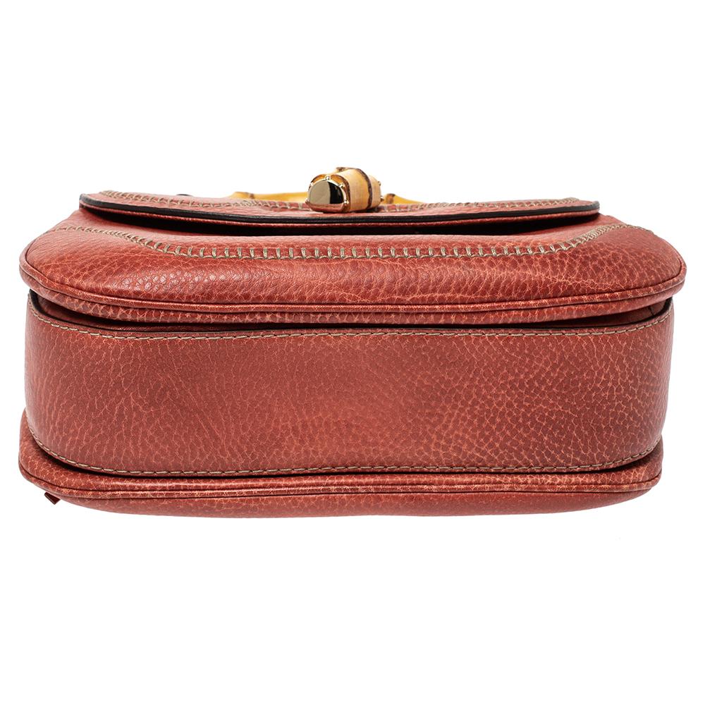 Gucci Dark Orange Grain Leather Tassel New Bamboo Top Handle Bag 1