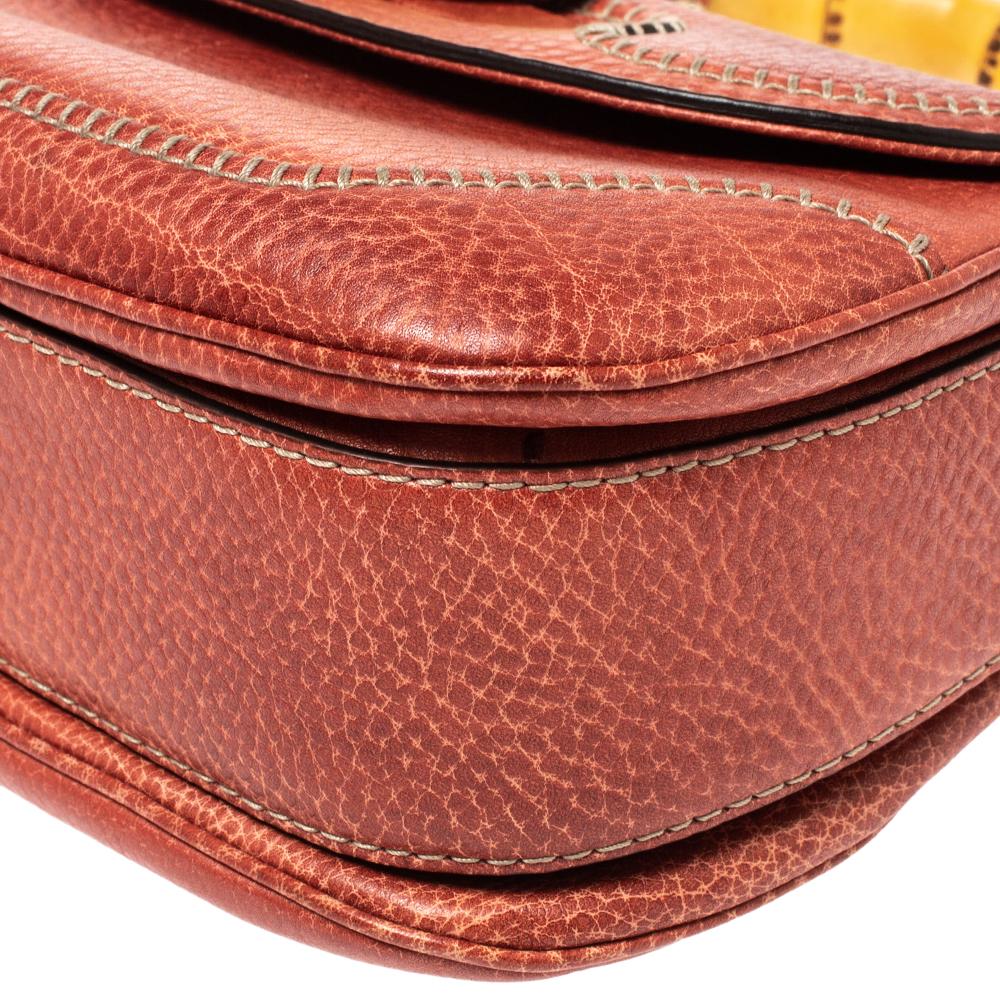 Gucci Dark Orange Grain Leather Tassel New Bamboo Top Handle Bag 3