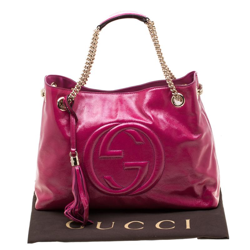 Gucci Dark Pink Patent Leather Medium Soho Tote 9