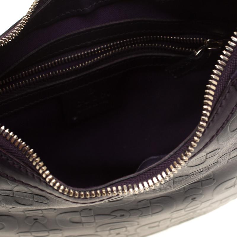 Women's Gucci Dark Purple Horsebit Embossed Leather Buckle Hobo