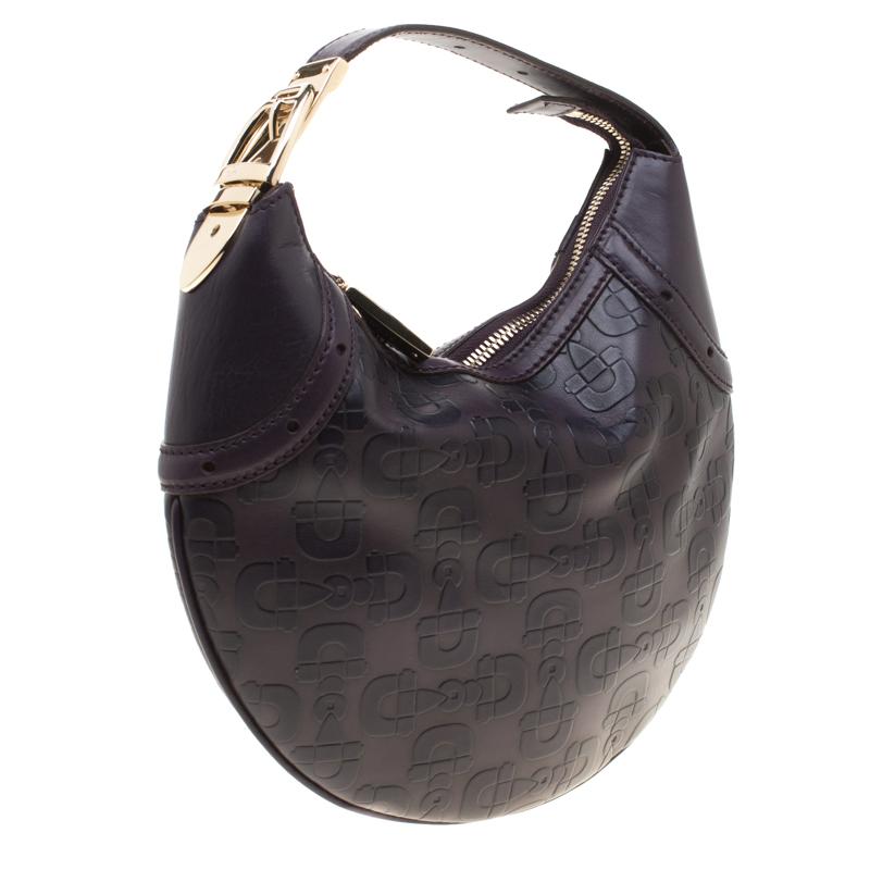 Gucci Dark Purple Horsebit Embossed Leather Buckle Hobo 2