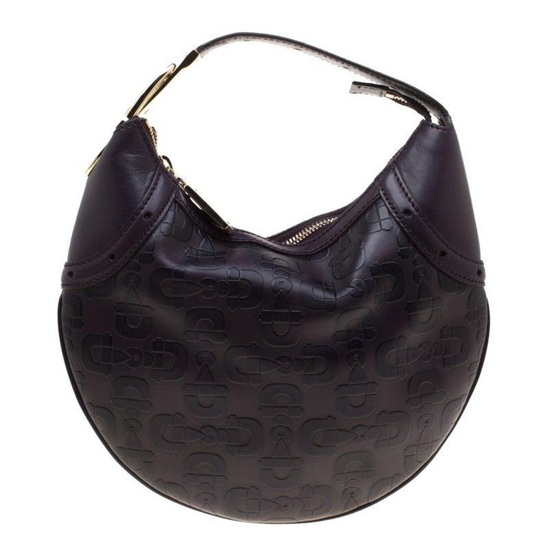 Gucci Dark Purple Horsebit Embossed Leather Buckle Hobo For Sale at 1stDibs