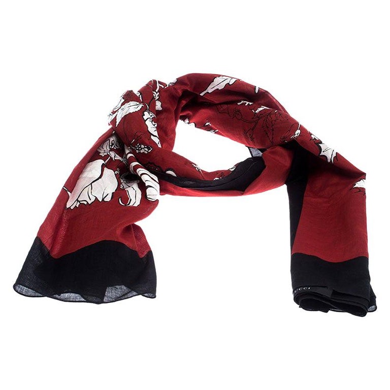 Gucci Dark Red and Black Floral Print Cotton Scarf at 1stDibs velvet