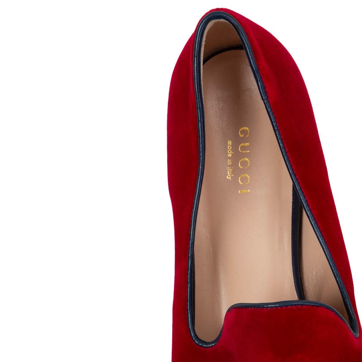 Red GUCCI dark red ETOILE SOFT VELVET Loafers Shoes w MACRO BOW & BEE 38