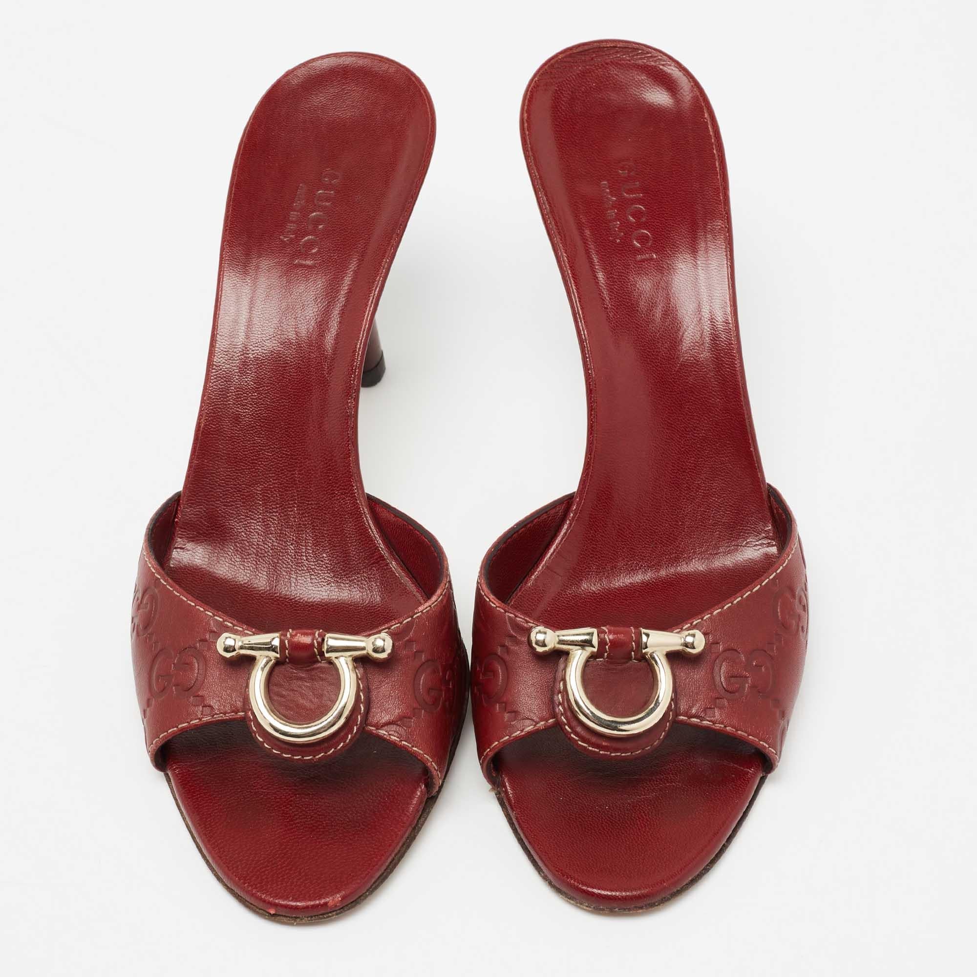 Women's Gucci Dark Red Guccissima Leather Slide Sandals Size 36
