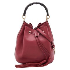 Gucci Dark Red Leather Miss Bamboo Bucket Bag