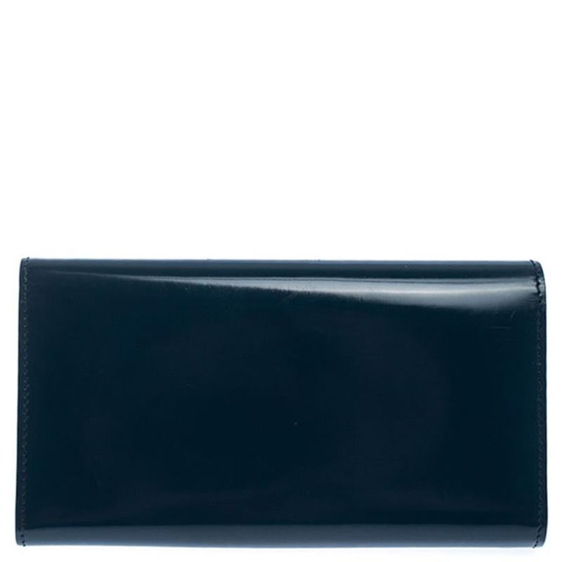 Black Gucci Dark Teal Patent Leather GG Icon Continental Wallet