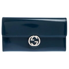 Gucci Dark Teal Patent Leather GG Icon Continental Wallet