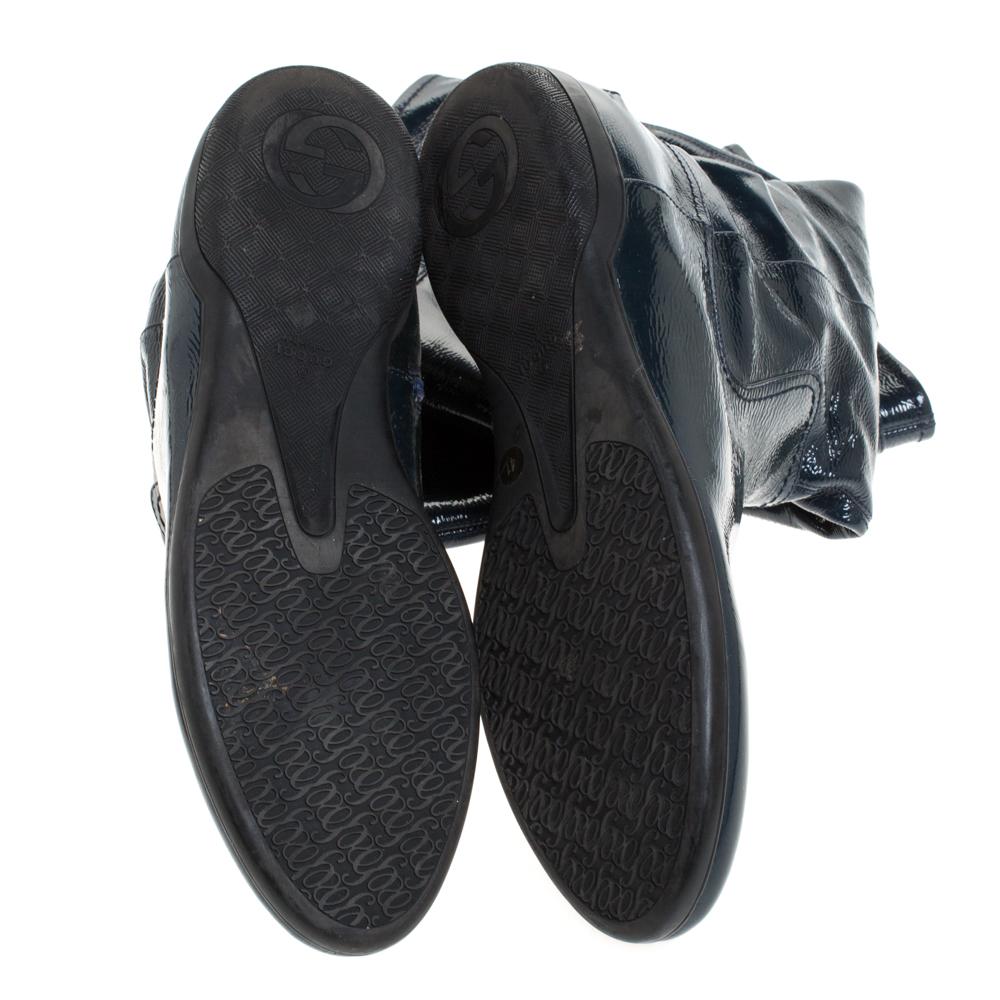 Gucci Dark Teal Patent Leather GG Knee Boots Size 41 In Good Condition In Dubai, Al Qouz 2