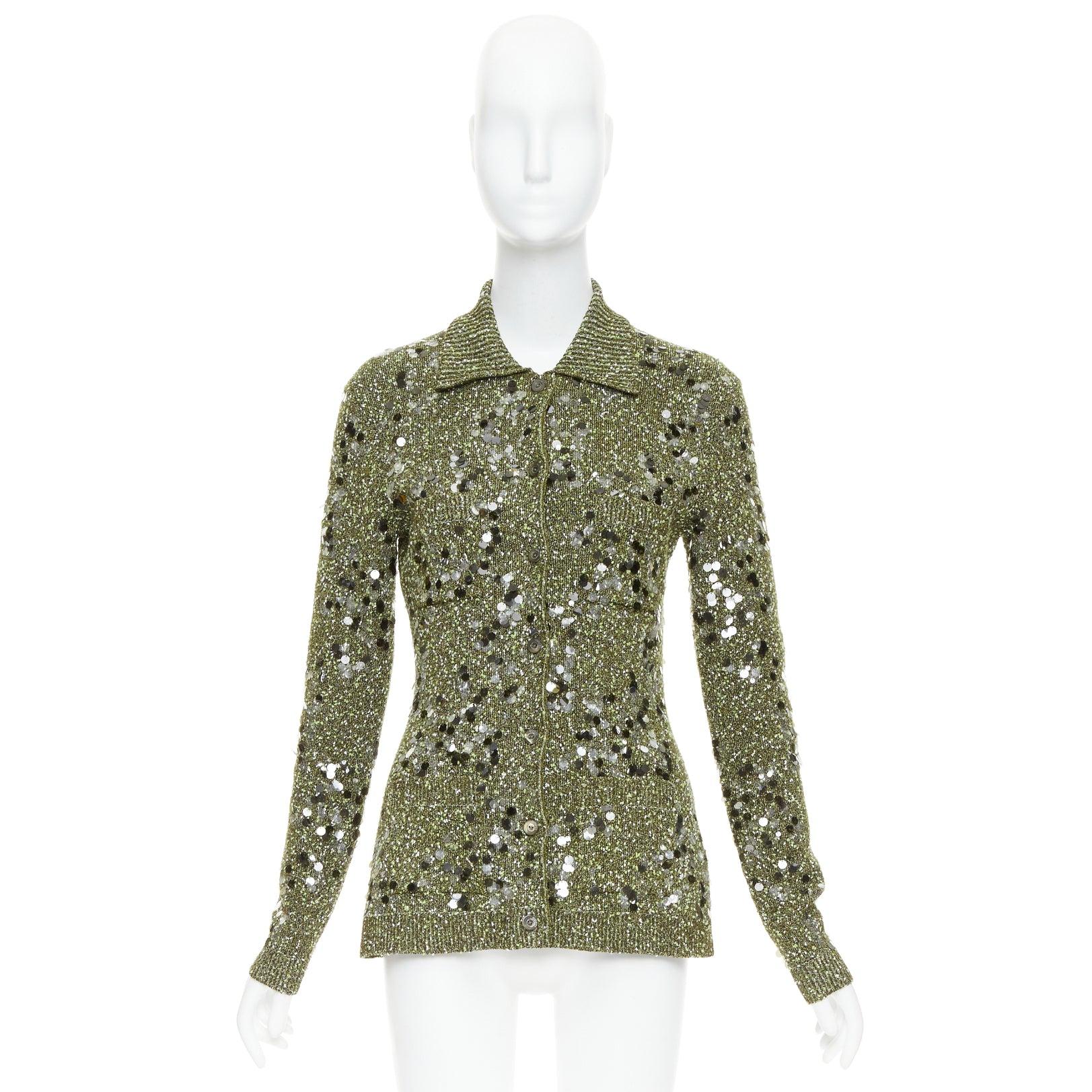 Chaqueta de punto multi pailettes verde oscuro GUCCI De Sarno S en venta 5