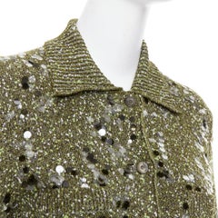 GUCCI De Sarno dark green boucle knit multi pailettes cardigan S