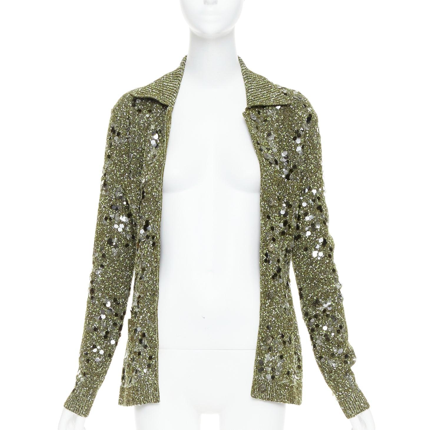 Chaqueta de punto multi pailettes verde oscuro GUCCI De Sarno S Gris en venta