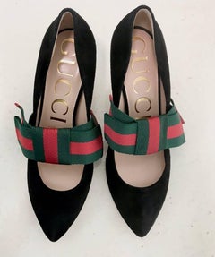 Gucci Decoltè in Black Suede Leather with Red and Green Web 2017 Size 36