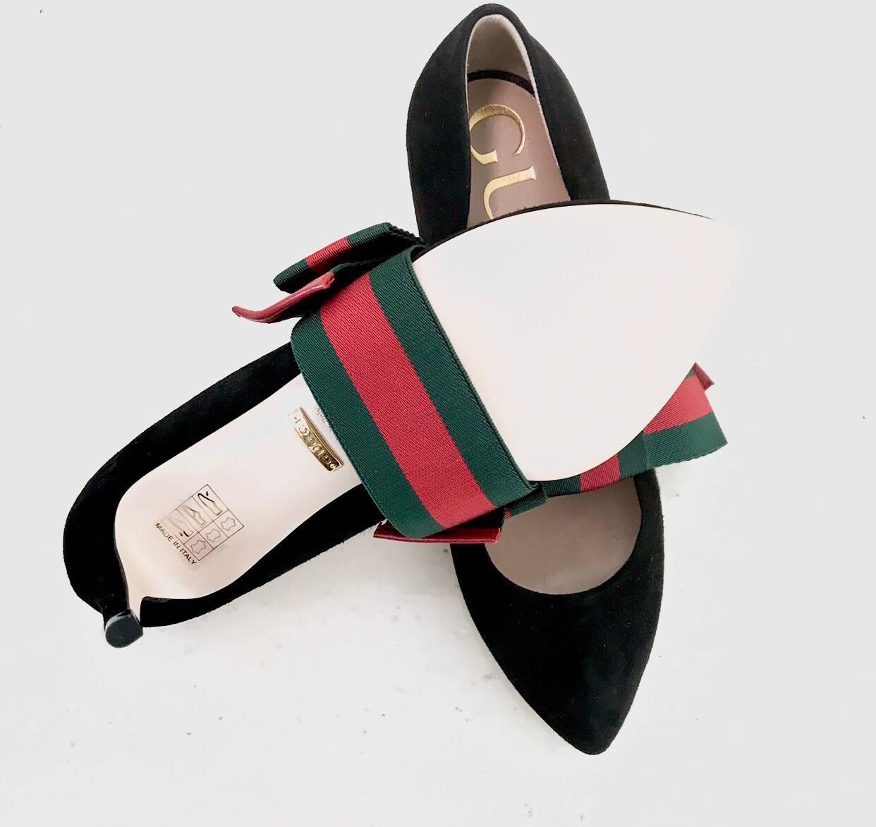 Gucci Decoltè in Black Suede Leather with Red and Green Web 2017 Size 36 For Sale 2