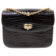 Gucci Deep Brown Alligator Leather Shoulder Bag circa 1960s
