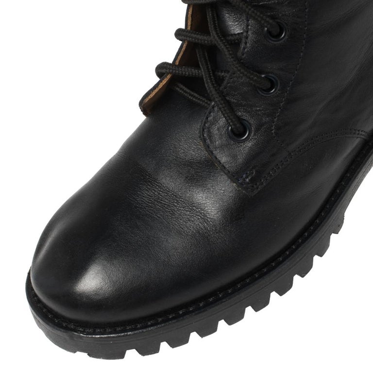 Gucci Deep Navy Leather Combat Boots Size 35 For Sale at 1stDibs