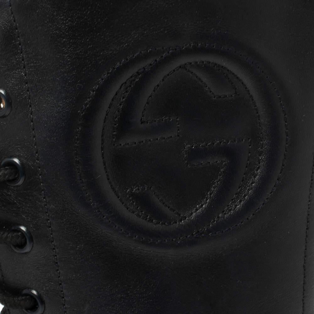 Gucci Deep Navy Leder Combat Stiefel Größe 35 im Angebot 4
