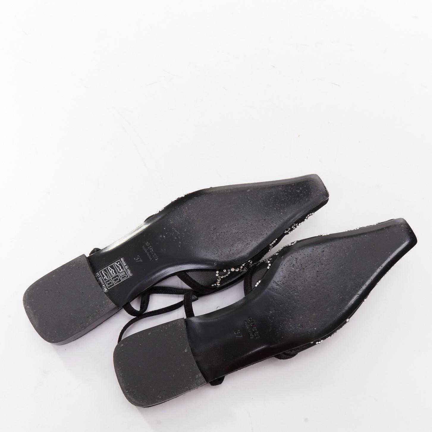 GUCCI Demi negro ante ribete monograma cristal malla mules EU37 en venta 6